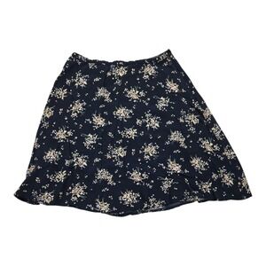 Vintage Worthington Womens Skirt Size 12 Floral Print Navy Midi A Line 100%Rayon